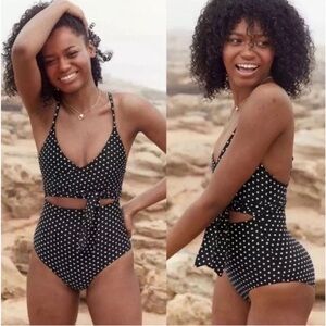 NWOT Aerie Black White Polka Dot Wrap One Piece Swim Small